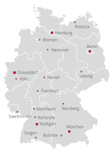 Karte mit den Standorten vom Netzwerk der Outplacement Group